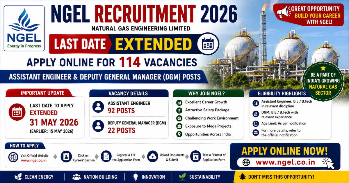 ngel recruitment 2026 last date extended 114 assistant engineer deputy general manager posts